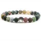 Top Selling Pet Bracelete 7 Colors 8mm Colourful Natural Stone Beads Bracelets Dog Cat Footprint Paw Charms Bracelet Pet Lover Strench Jewelry