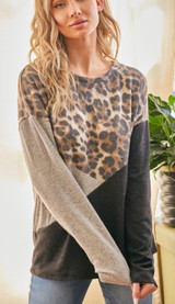 Leopard Animal Print with Contrast Color Block Tunic