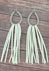 Ivory and Silvertone  ended Teardrop Tassel Earrings