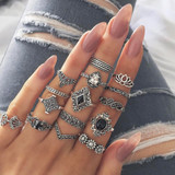 Set of 15 pieces Bohemian Gem Silver Ring