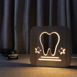 Wooden LED hollow tooth design warm light lamp