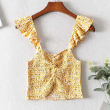 Daisy Print Shirred Two Piece Skirt Set