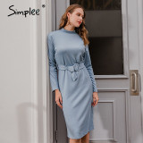 Knitted Long Sleeve Midi Turtleneck Dress
