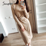 Knitted Long Sleeve Midi Turtleneck Dress