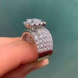 Wedding Rings For Women 4 Carats Cross Cut AAA Zirconia Classic Jewelry 925 Sterling Silver Engagement Ring Set