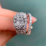 Wedding Rings For Women 4 Carats Cross Cut AAA Zirconia Classic Jewelry 925 Sterling Silver Engagement Ring Set