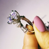 Luxury 925 Sterling Silver Wedding Engagement Halo Rings For Women finger Big 3ct Simulated Diamond Platinum jewelry