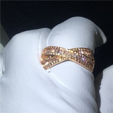 Handmade Cross Party Ring 5A Zircon Cz Rose Gold Filled 925 Silver Engagement Wedding Band Rings for Women Jewelry