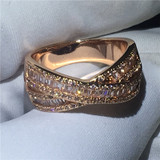 Handmade Cross Party Ring 5A Zircon Cz Rose Gold Filled 925 Silver Engagement Wedding Band Rings for Women Jewelry
