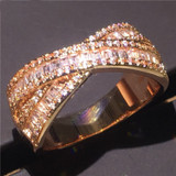 Handmade Cross Party Ring 5A Zircon Cz Rose Gold Filled 925 Silver Engagement Wedding Band Rings for Women Jewelry