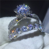 Flower Jewelry 925 Sterling silver ring set Full AAAAA Zircon Cz stone Engagement wedding band rings for women Gift