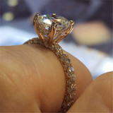 Fashion Luxury Women Engagement Jewelry Silver Color Full Round Zircon Female Wedding Finger Ring