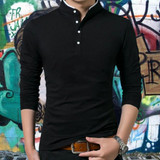 Long Sleeve Mandarin Collared Slim-Fit Shirt for Men