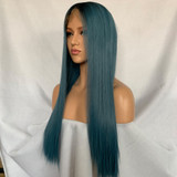 Blue (Ombre Rooted Blue Silky Straight Synthetic Heat Safe 13x6 LF Long Wig)
