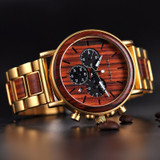 Wood and Stainless Steel Watches Luminous Hands Stop Watch