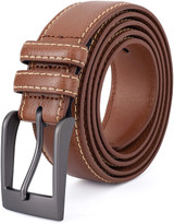 Premium Classic Leather Dress Belt | Double Stitched Loops Thick Tall Belts | Basic Belt Dark Satin Solid Belt Prong Buckle