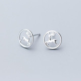 Women's Sterling Silver Round Elk Stud Earrings