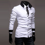 Mens Fashion Personality Long-Sleeved Slim Lapel Casual Shirt Mens Fashion Personality Long-Sleeved Slim Lapel Casual Shirt