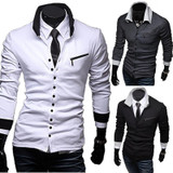Mens Fashion Personality Long-Sleeved Slim Lapel Casual Shirt Mens Fashion Personality Long-Sleeved Slim Lapel Casual Shirt