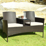 Cushioned Rattan Loveseat Sofa Set