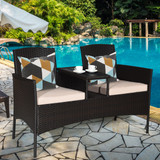 Cushioned Rattan Loveseat Sofa Set