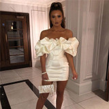Satin Ruffles Neckline Party Dress