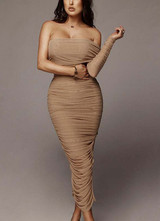 Ruched Double Layered Mesh Dress