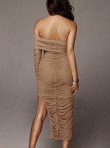 Ruched Double Layered Mesh Dress