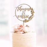 Simple Wreath Personalized Names Wedding Cake Topper