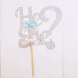 He or She? Gender Reveal Gold/Silver Glitter Baby Shower Cake Topper