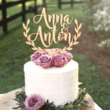 Personalized Rustic Half Wreath Wedding Cake Topper