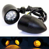 2pcs Heavy Duty Black Bullet Motorcycle LED Turn Signal Light Indicator W/ Visor For Harley Cafe Racer Chopper Bobber Custom Bike