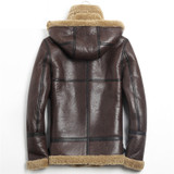 Hooded Brown Shearling Jacket Mens Aviator b3 Sheepskin Jacket
