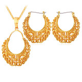Vintage Boho Hollow Out Lace Hoop Earrings & Pendant Necklace Set