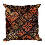 Hawaiian Vintage Block Print in Brown Orange Square Pillow
