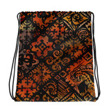 Hawaiian Vintage Block Print in Brown Orange Drawstring bag