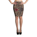 Folk Vine Spandex Bodycon Stretch Pencil Skirt-Brown