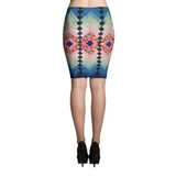 Folk Art Spandex Stretch Bodycon Pencil Skirt-Blue