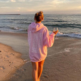 Fashion Pink Purple Oversized Hoodies Sweatshirt Letter Print Casual Long Pullovers