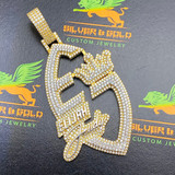 Custom Logo or Name Pendant Double Layer cut with Lab Diamonds(medium)