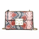 Luxury Multi-Color Reptile Snake Skin Pattern Chain Shoulder Cross-body Bag