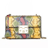 Luxury Multi-Color Reptile Snake Skin Pattern Chain Shoulder Cross-body Bag