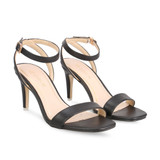 Ankle Strap Square Toe Elastic Closure Heeled Sandals Black/ Brown