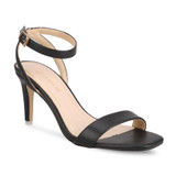 Ankle Strap Square Toe Elastic Closure Heeled Sandals Black/ Brown