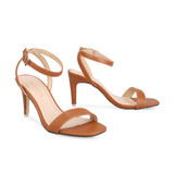 Ankle Strap Square Toe Elastic Closure Heeled Sandals Black/ Brown