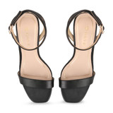 Ankle Strap Square Toe Elastic Closure Heeled Sandals Black/ Brown