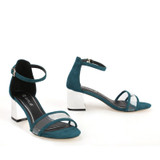 Ankle Strap Transparent Clear PU Upper Toe Band  Elastic Closure Metalic Block Heels