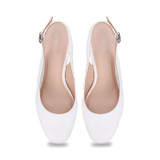 PU Transparent Clear Block Heel Slingback White/ Blue /Black