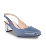 PU Transparent Clear Block Heel Slingback White/ Blue /Black