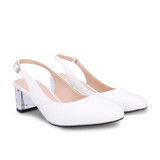 Patent Leather Transparent Clear Block Heel Slingback Blue/White/ Black